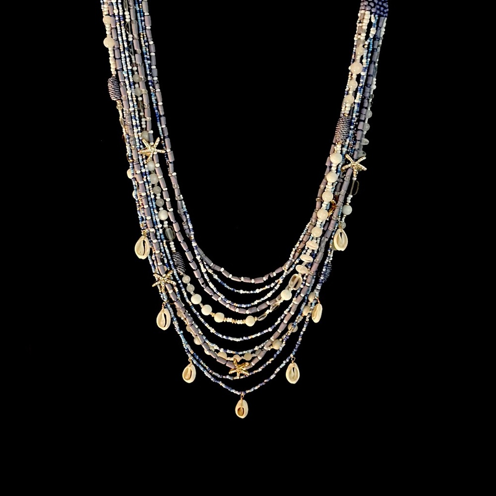 Multi-Stranded Beaded Necklace with Accents of Starfish and Seashells NWT